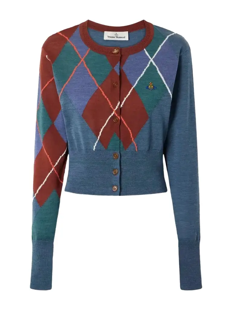 Vivienne Westwood Logo-embroidered Checked Wool And Cotton-blend Cardigan | Image 1 Vivienne Westwood Logo-embroidered Checked Wool And Cotton-blend Cardigan | Image 1
