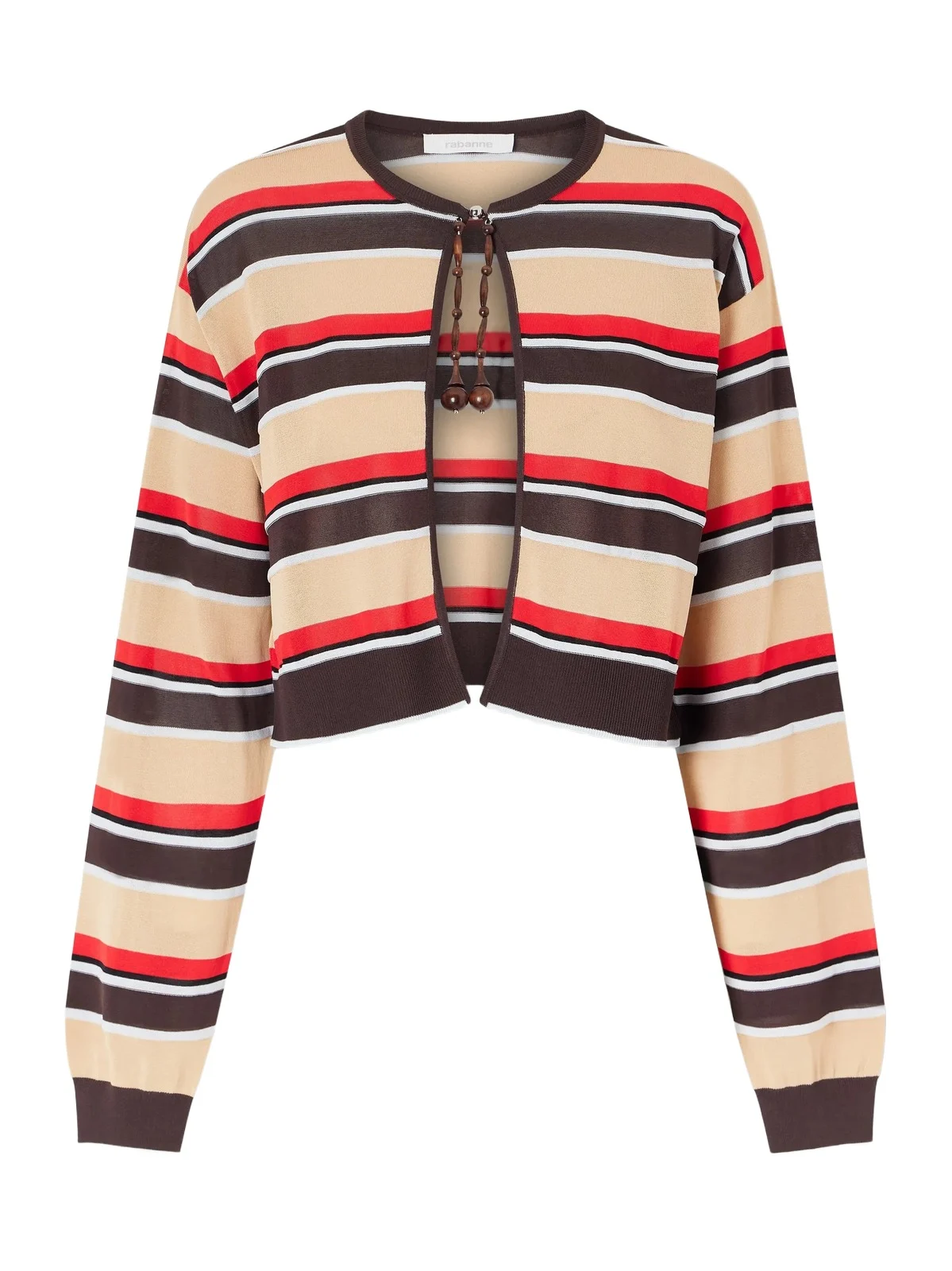 Bead-embellished Striped Knitted Cardigan