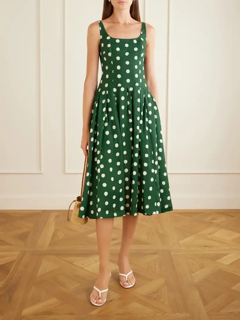 Cara Cara Regio Pleated Polka-dot Linen Midi Dress | Thumbnail 2