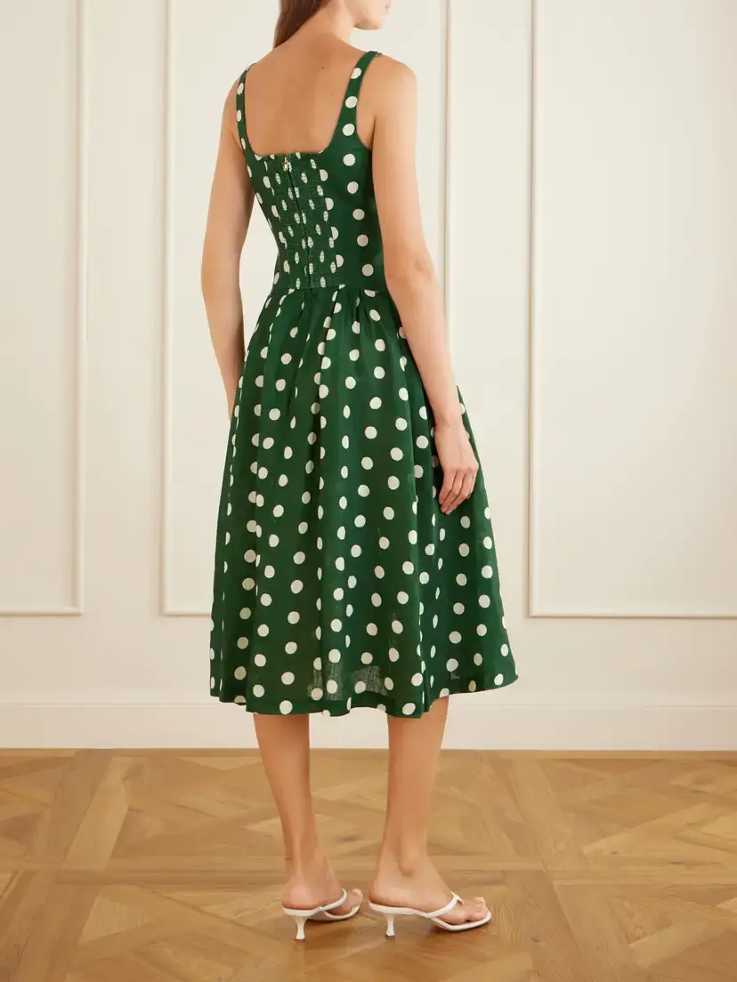 Cara Cara Regio Pleated Polka-dot Linen Midi Dress | Thumbnail 3