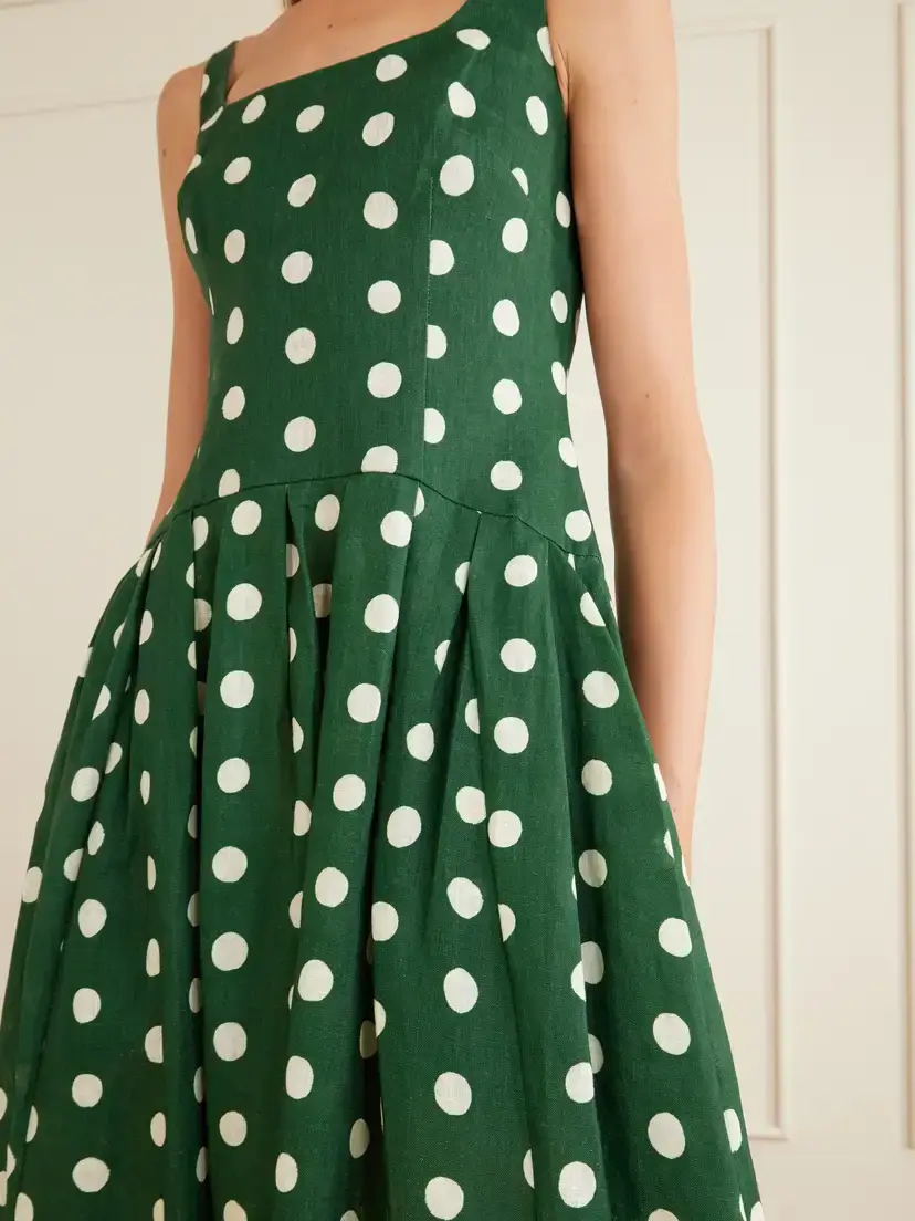 Cara Cara Regio Pleated Polka-dot Linen Midi Dress | Thumbnail 4