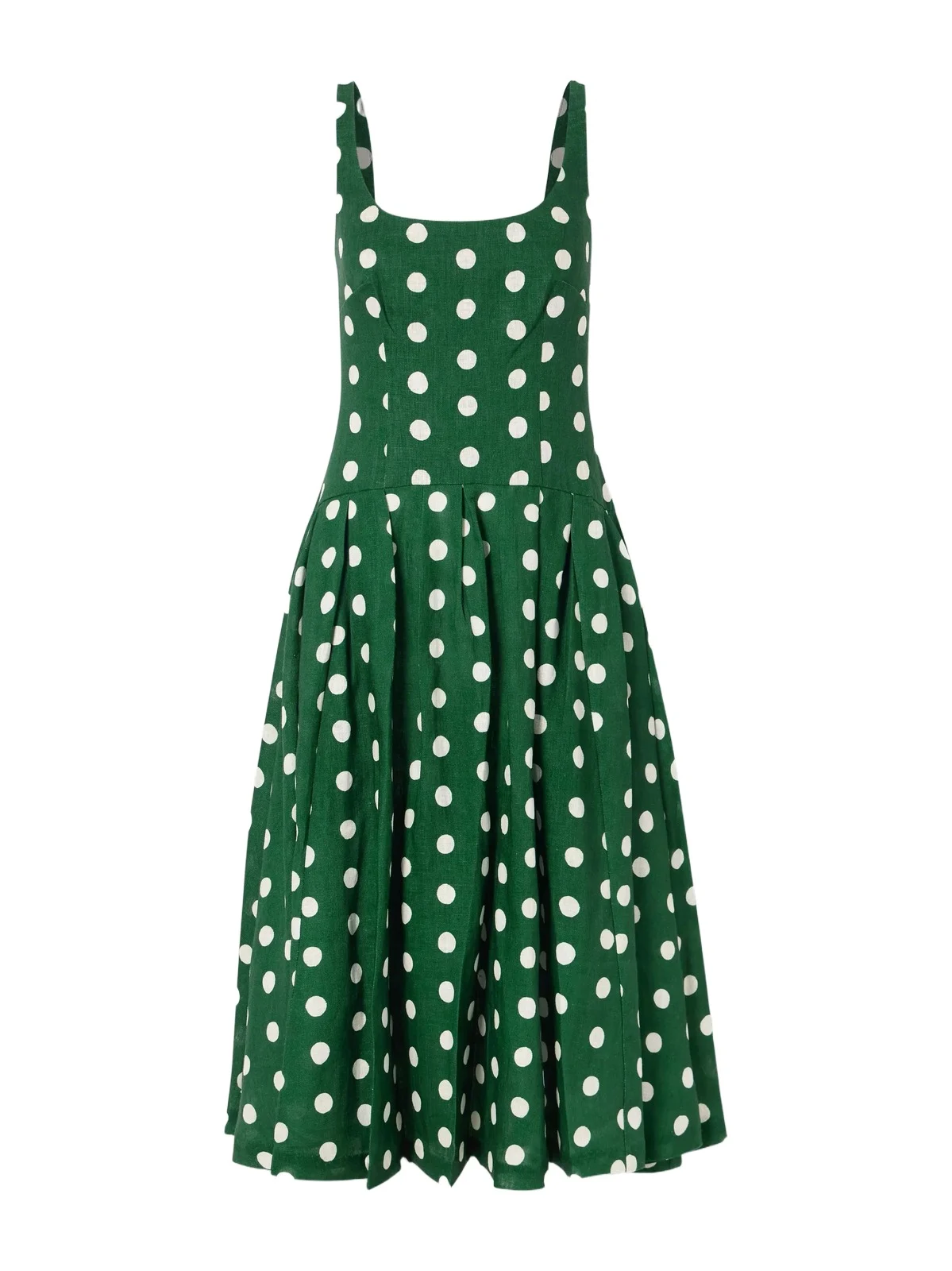 Regio Pleated Polka-dot Linen Midi Dress Regio Pleated Polka-dot Linen Midi Dress
