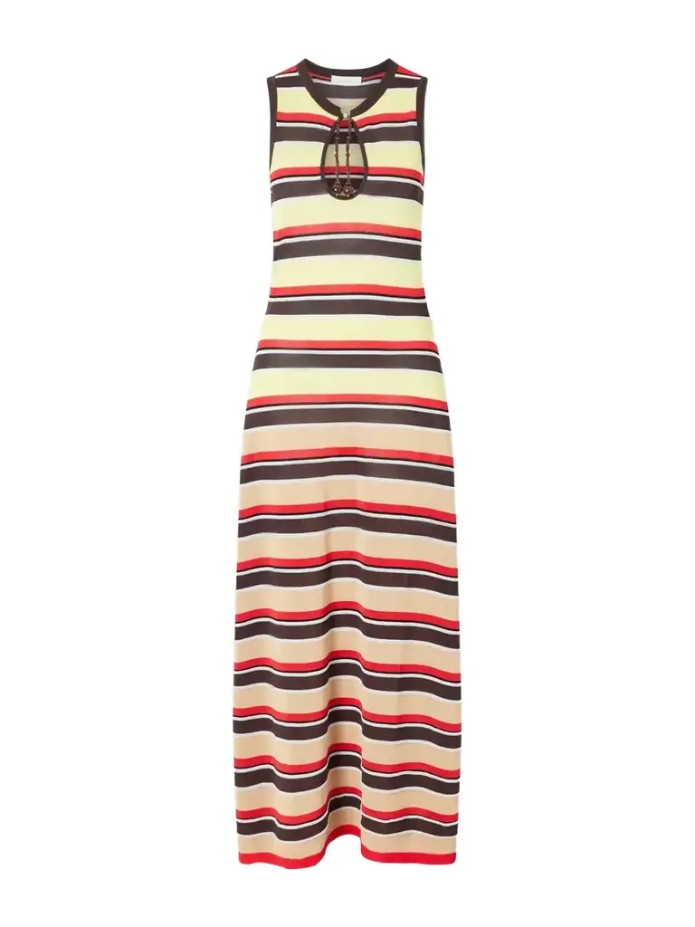 Rabanne Bead-embellished Striped Knitted Maxi Dress | Image 1 Rabanne Bead-embellished Striped Knitted Maxi Dress | Image 1