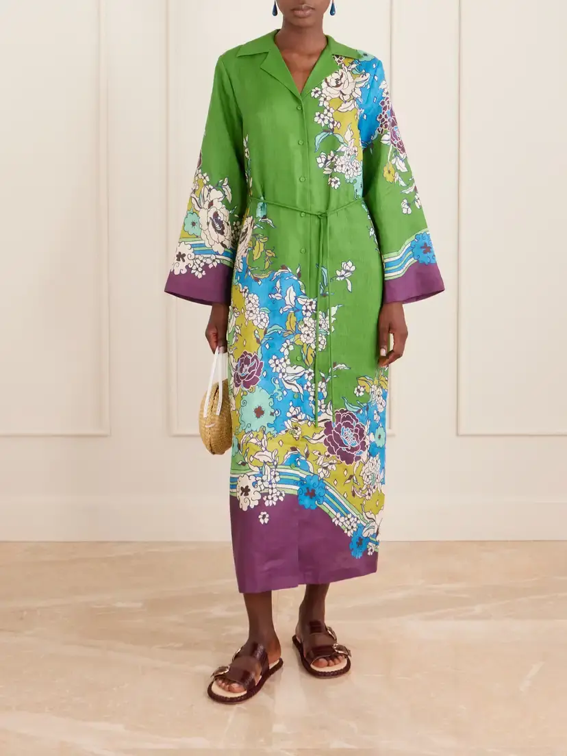 ALÉMAIS Nanci Belted Floral-print Linen Midi Dress | Thumbnail 2