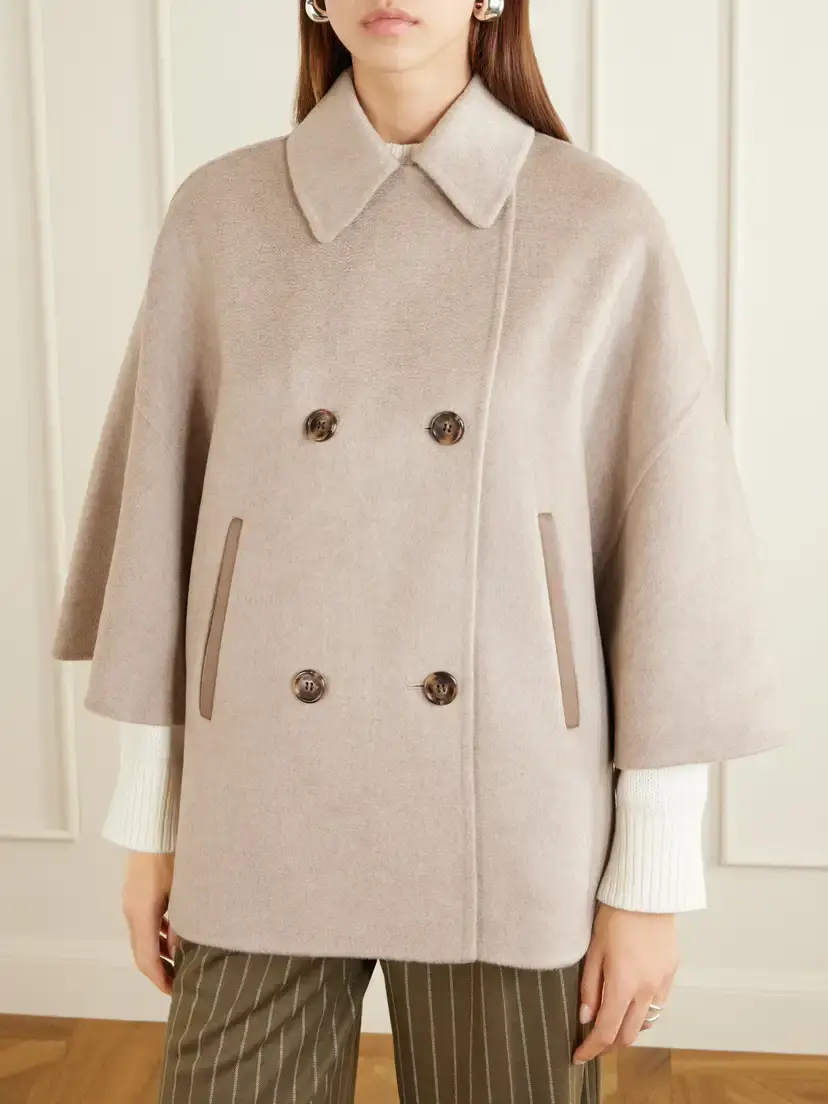 Max Mara Ospite Leather-trimmed Cashmere Cape | Thumbnail 3