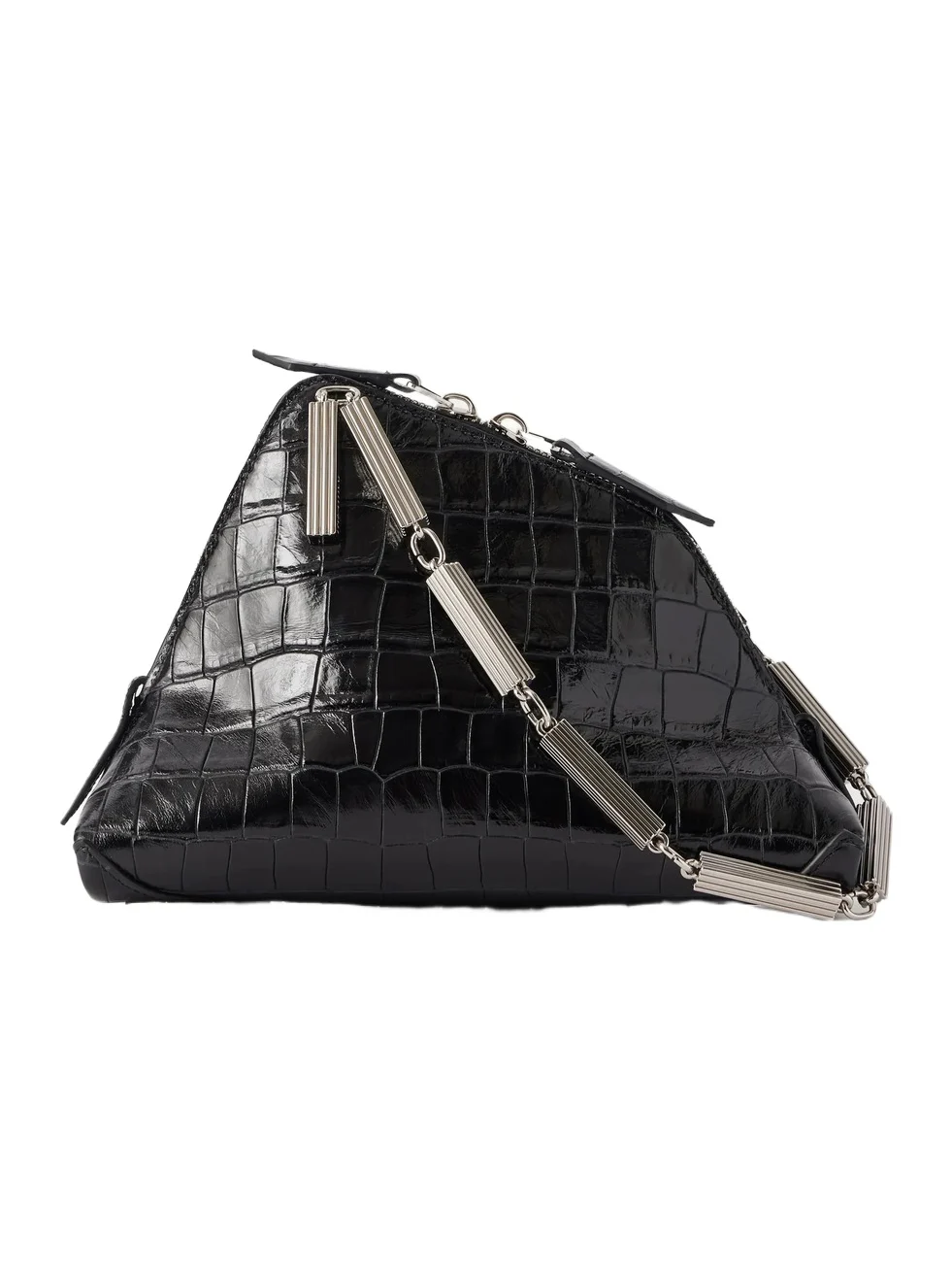 La Scala Asymmetric Croc-effect Leather Clutch La Scala Asymmetric Croc-effect Leather Clutch