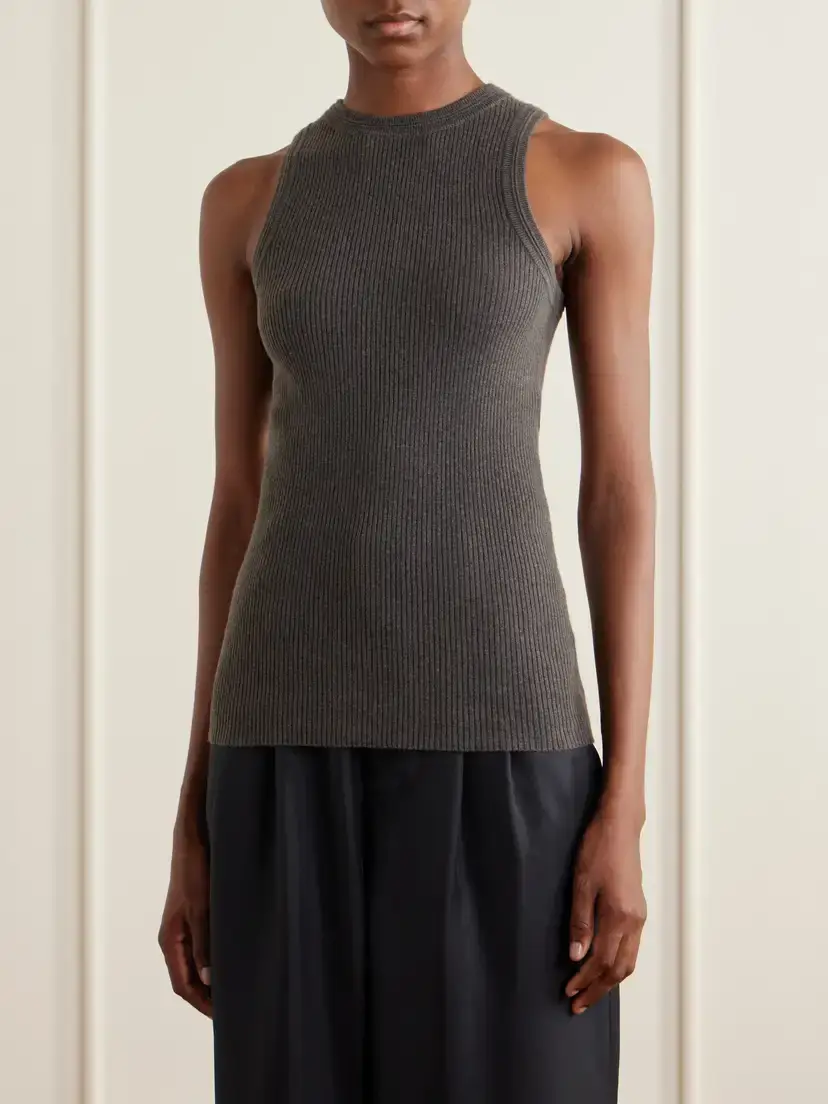 Lisa Yang Amya Ribbed Cotton And Cashmere-blend Tank - Brown | Thumbnail 3 Lisa Yang Amya Ribbed Cotton And Cashmere-blend Tank - Brown | Thumbnail 3