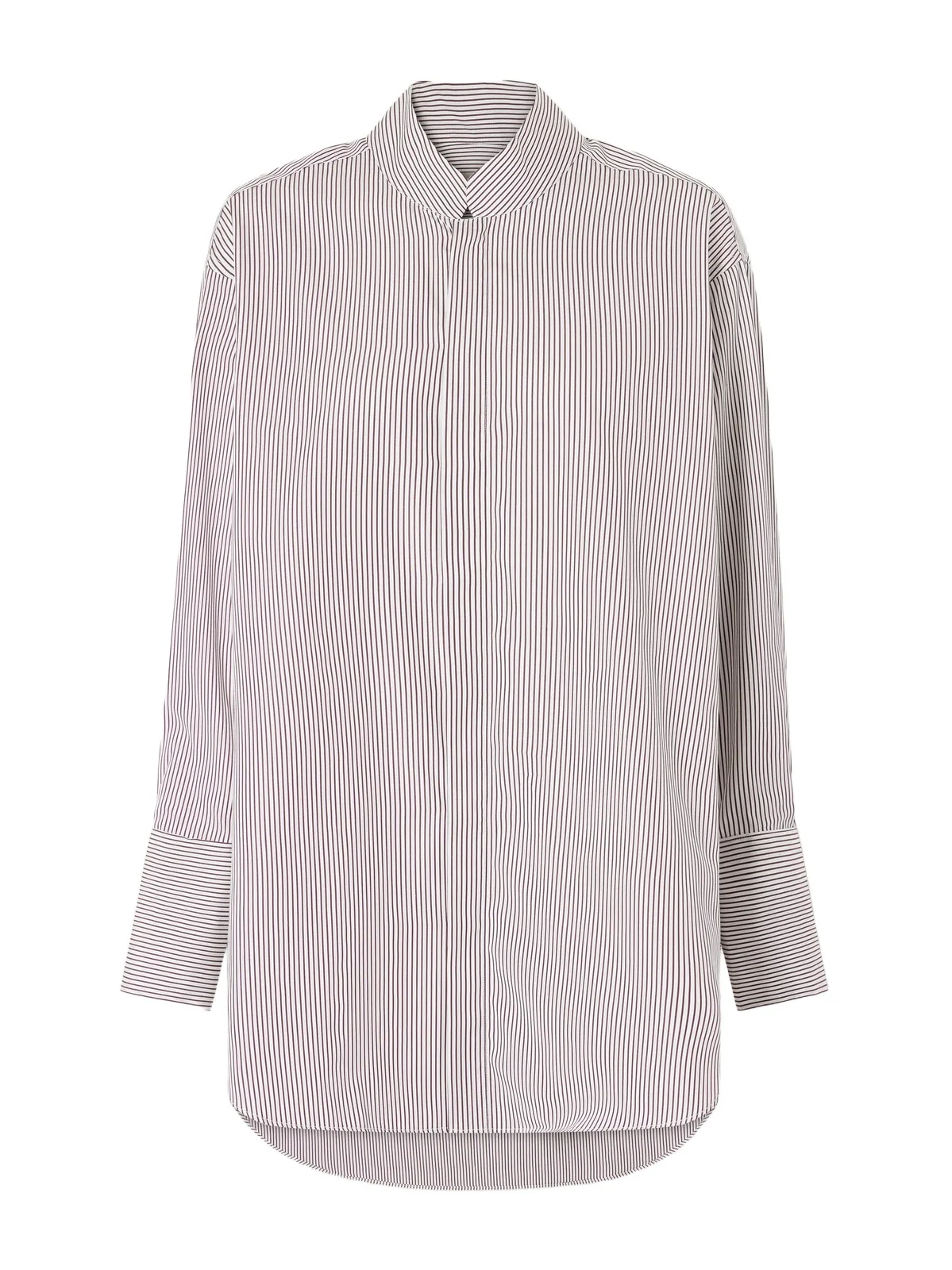 Mandarin-collar Striped Cotton-poplin Tunic Mandarin-collar Striped Cotton-poplin Tunic