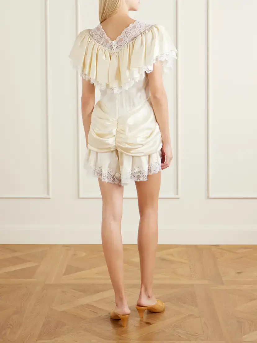 Chloé Ruffled Lace-trimmed Silk-satin Playsuit | Thumbnail 3