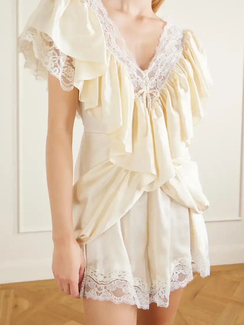 Chloé Ruffled Lace-trimmed Silk-satin Playsuit | Thumbnail 4