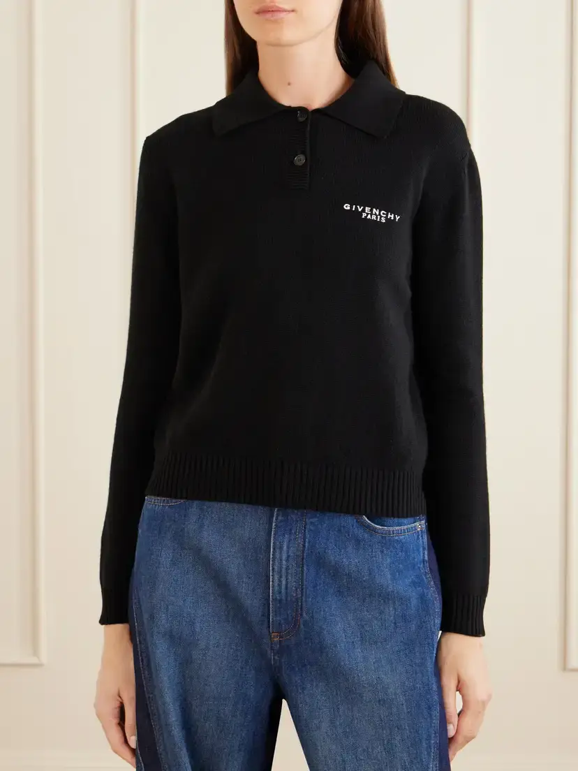 Givenchy Logo-embroidered Wool And Cashmere-blend Polo Sweater | Thumbnail 3 Givenchy Logo-embroidered Wool And Cashmere-blend Polo Sweater | Thumbnail 3