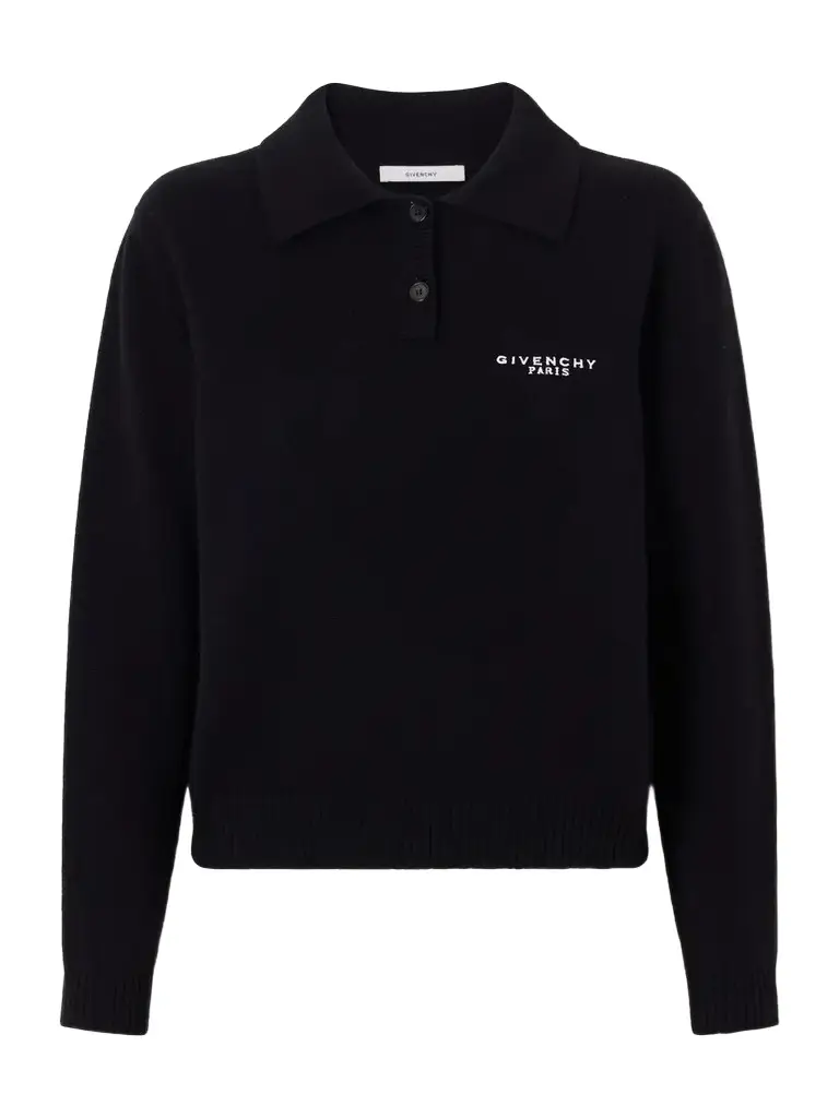 Givenchy Logo-embroidered Wool And Cashmere-blend Polo Sweater | Image 1 Givenchy Logo-embroidered Wool And Cashmere-blend Polo Sweater | Image 1