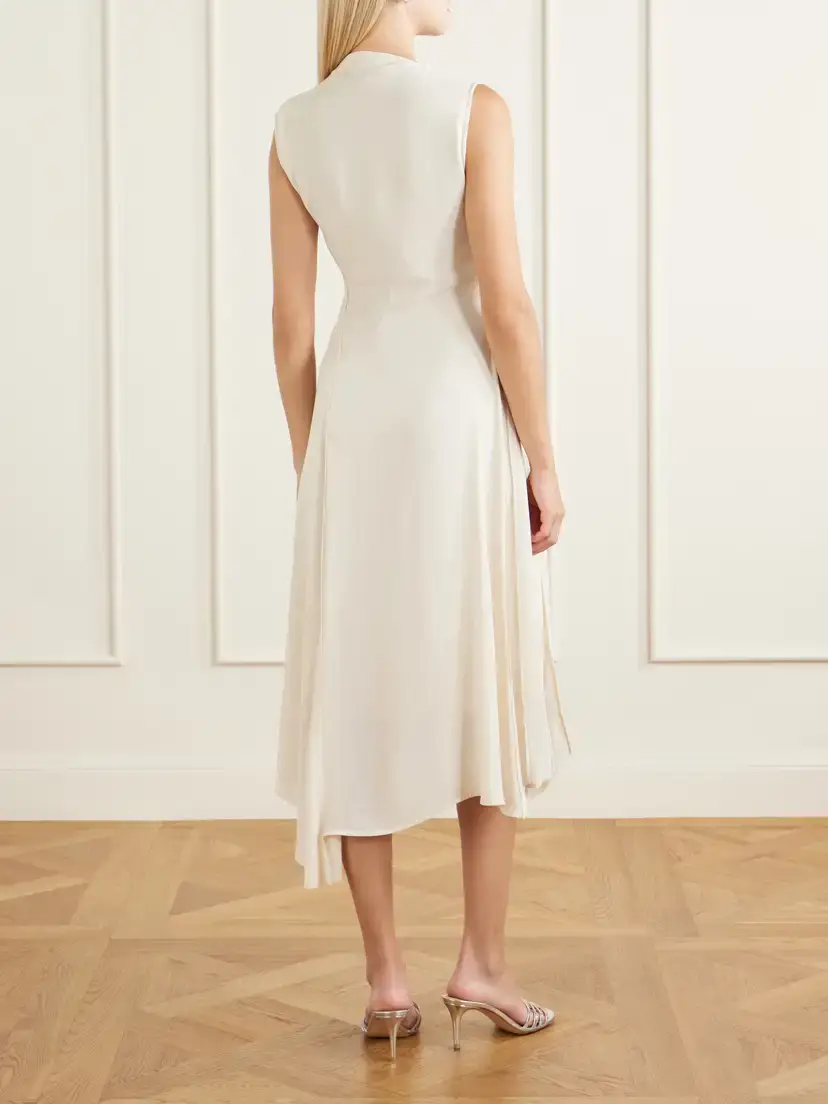 Victoria Beckham Pleated Cady Midi Dress | Thumbnail 3 Victoria Beckham Pleated Cady Midi Dress | Thumbnail 3