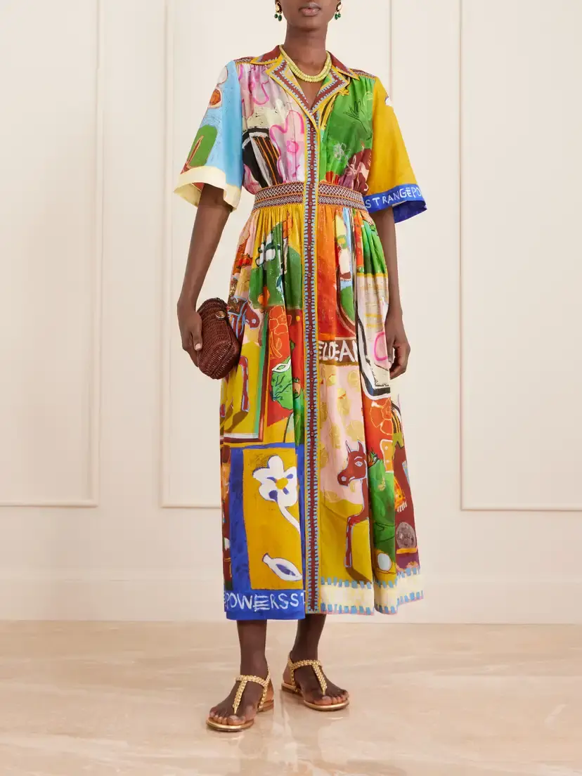 ALÉMAIS Mlak Shirred Pleated Printed Cotton And Silk-blend Voile Midi Dress | Thumbnail 2