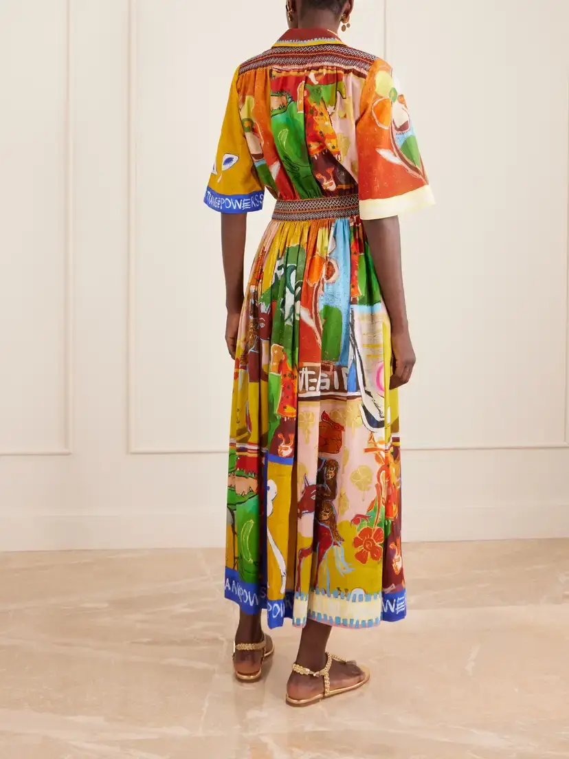 ALÉMAIS Mlak Shirred Pleated Printed Cotton And Silk-blend Voile Midi Dress | Thumbnail 3