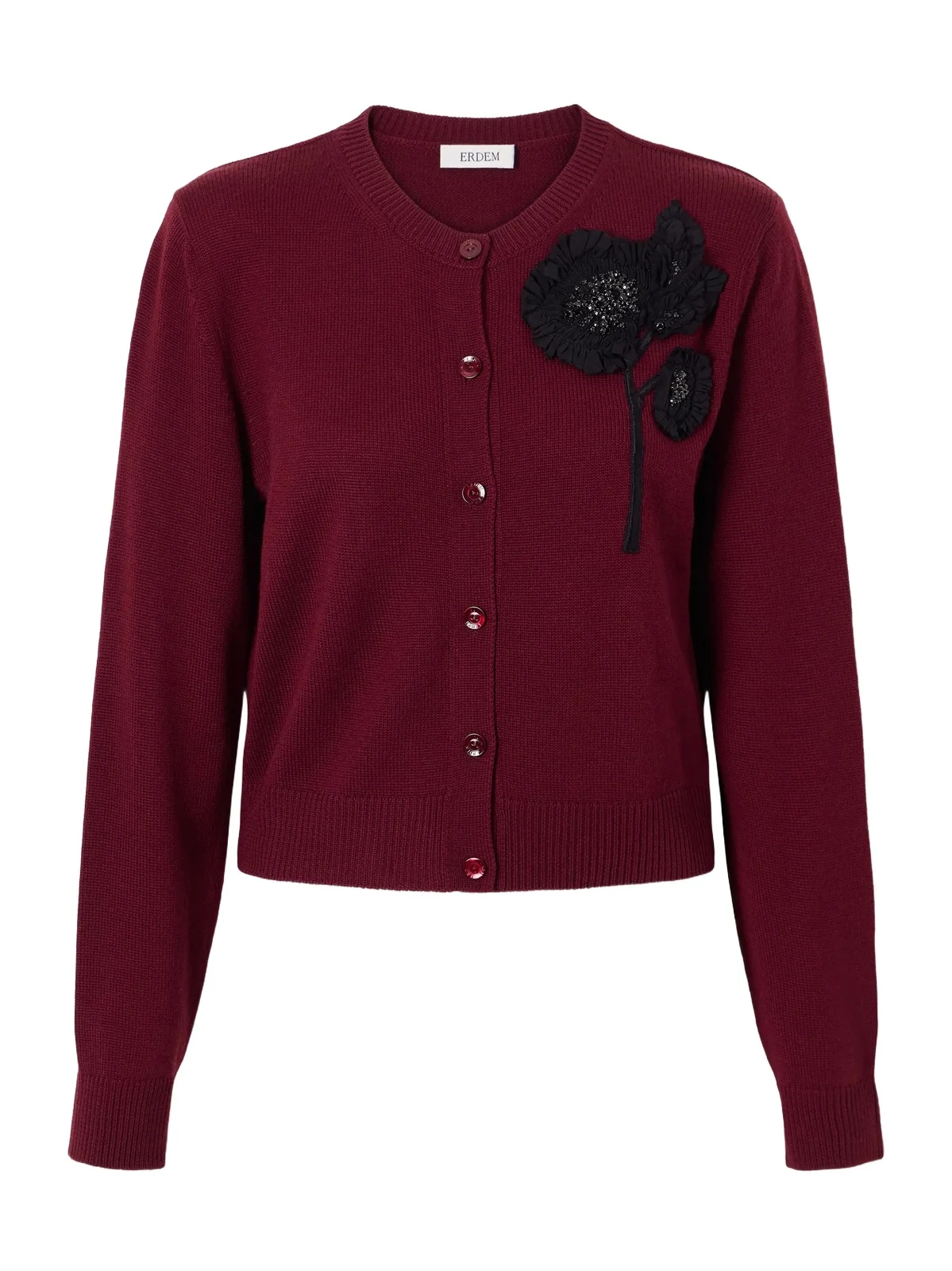 Embellished Ribbed Merino Wool Cardigan