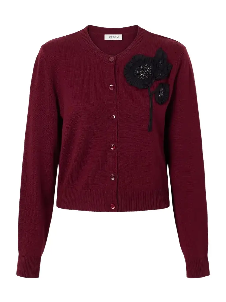 Erdem Embellished Ribbed Merino Wool Cardigan | Image 1 Erdem Embellished Ribbed Merino Wool Cardigan | Image 1