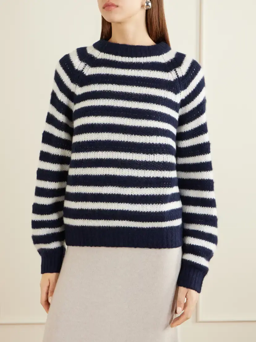 Lisa Yang Reni Striped Cashmere And Silk-blend Sweater - Blue | Thumbnail 3 Lisa Yang Reni Striped Cashmere And Silk-blend Sweater - Blue | Thumbnail 3