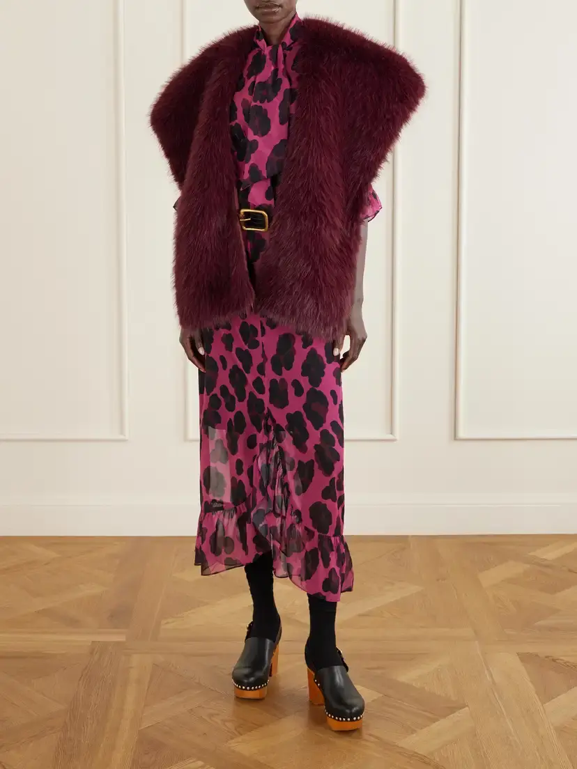 ANNA SUI Tie-detailed Ruffled Animal-print Voile Midi Dress | Thumbnail 2 ANNA SUI Tie-detailed Ruffled Animal-print Voile Midi Dress | Thumbnail 2
