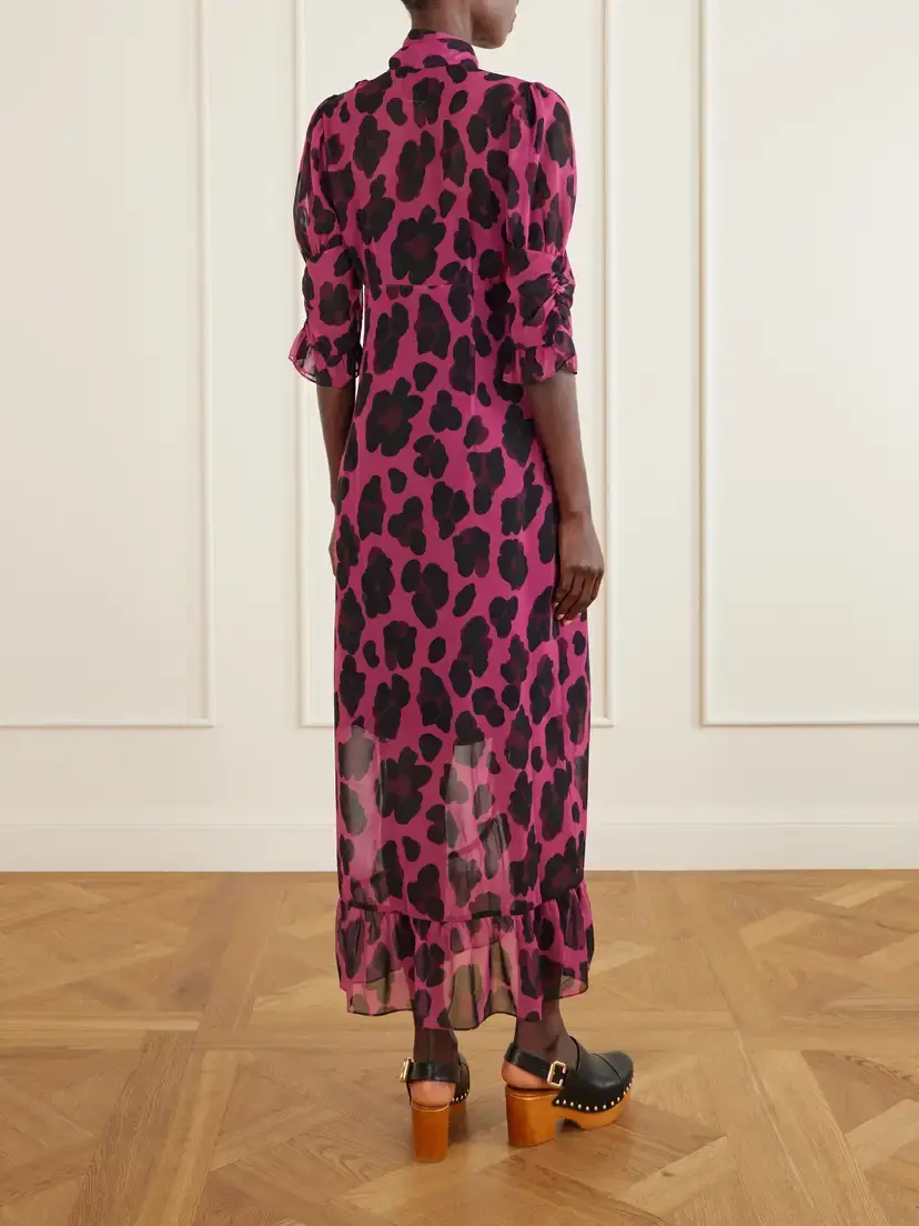 ANNA SUI Tie-detailed Ruffled Animal-print Voile Midi Dress | Thumbnail 4 ANNA SUI Tie-detailed Ruffled Animal-print Voile Midi Dress | Thumbnail 4
