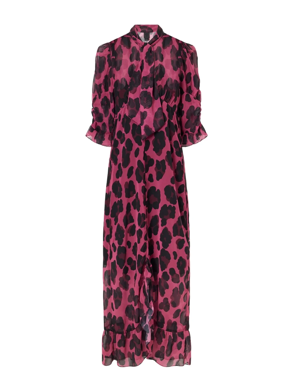 Tie-detailed Ruffled Animal-print Voile Midi Dress Tie-detailed Ruffled Animal-print Voile Midi Dress