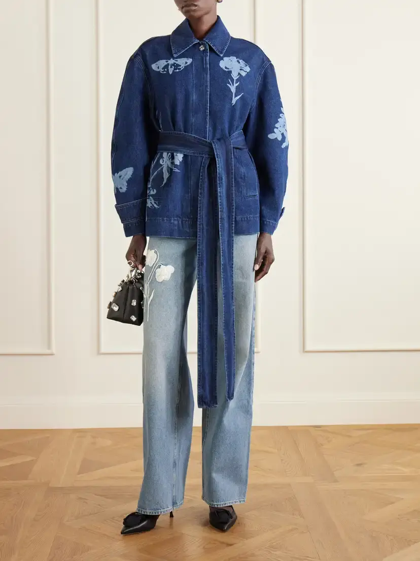 Erdem Belted Laser-printed Denim Jacket | Thumbnail 2 Erdem Belted Laser-printed Denim Jacket | Thumbnail 2