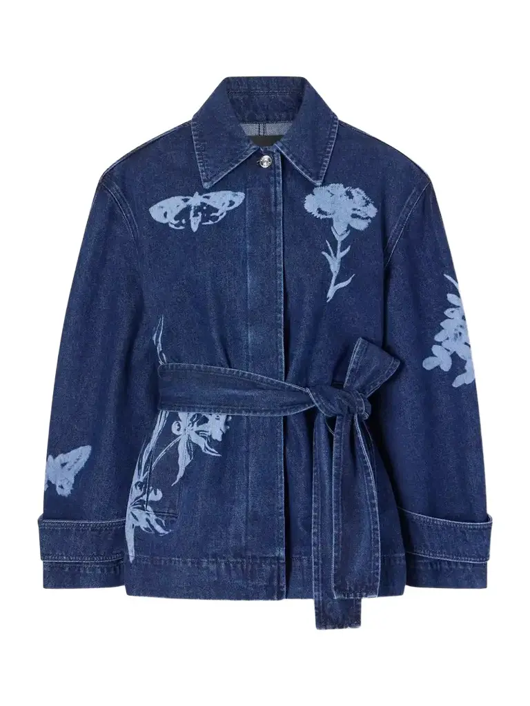 Erdem Belted Laser-printed Denim Jacket | Image 1 Erdem Belted Laser-printed Denim Jacket | Image 1