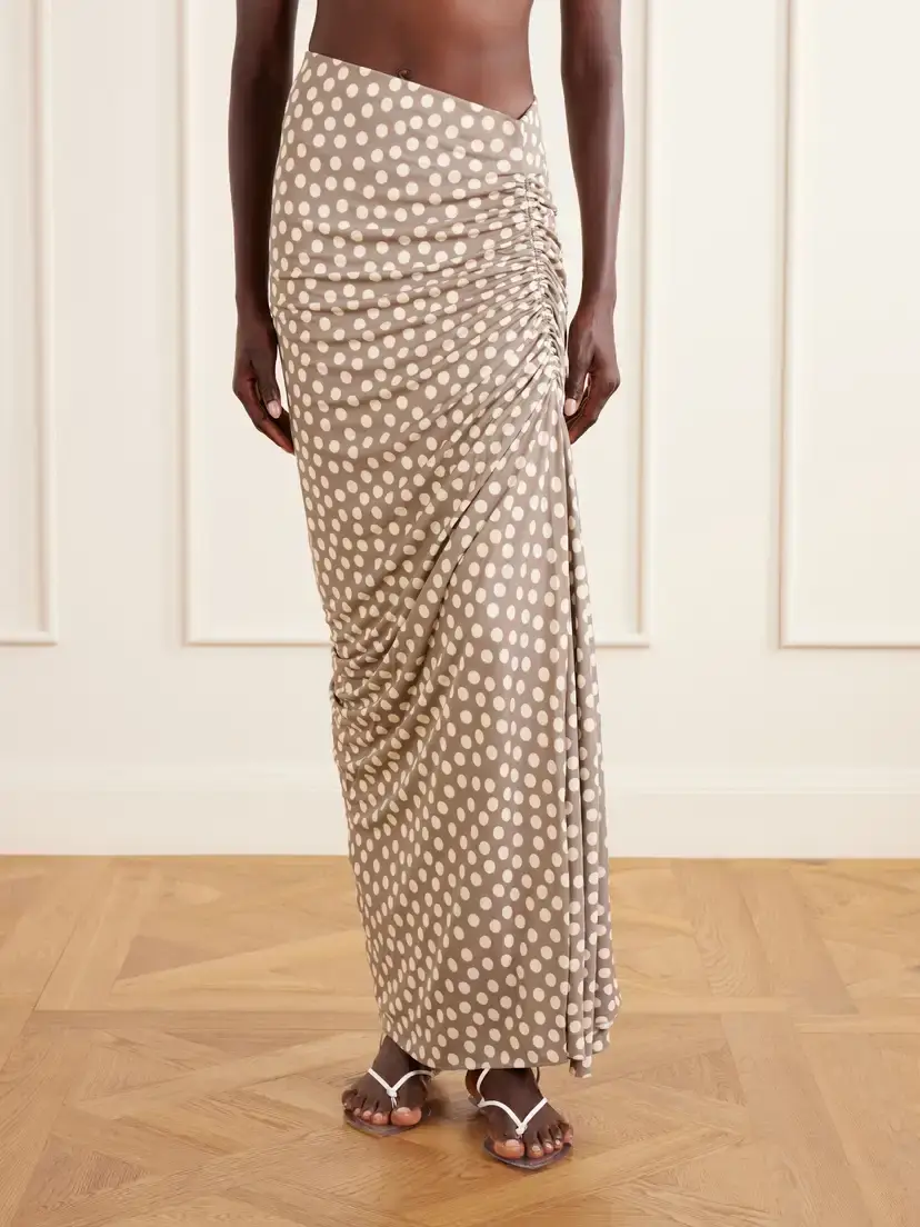 Alaïa Gathered Polka-dot Jersey Midi Skirt | Thumbnail 2 Alaïa Gathered Polka-dot Jersey Midi Skirt | Thumbnail 2