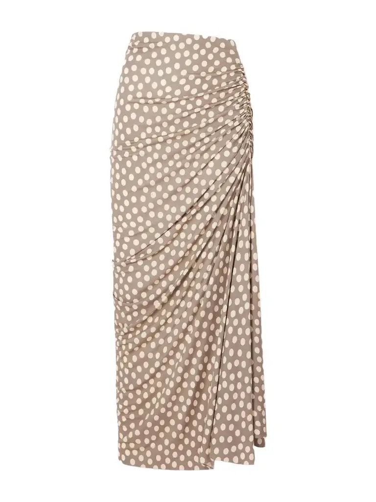 Alaïa Gathered Polka-dot Jersey Midi Skirt | Image 1 Alaïa Gathered Polka-dot Jersey Midi Skirt | Image 1