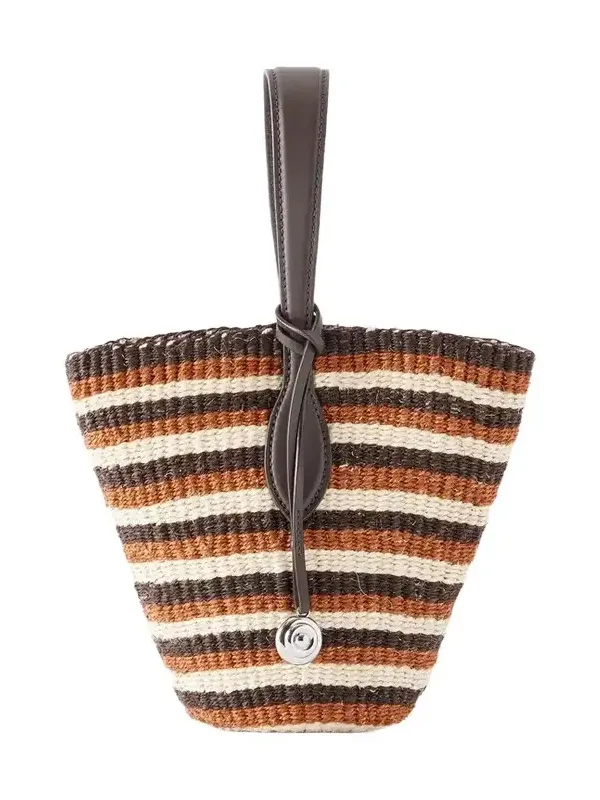 Leather-trimmed Striped Sisal Tote