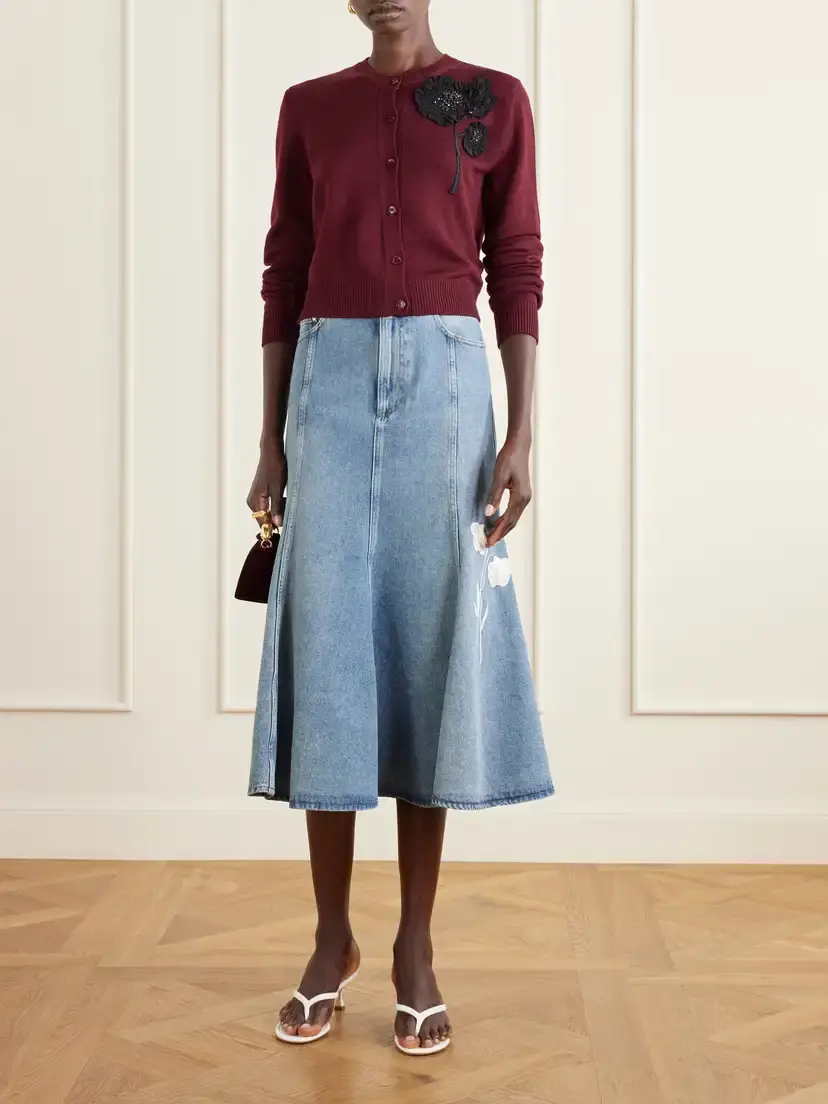 Erdem Embroidered Paneled Denim Midi Skirt | Thumbnail 2 Erdem Embroidered Paneled Denim Midi Skirt | Thumbnail 2