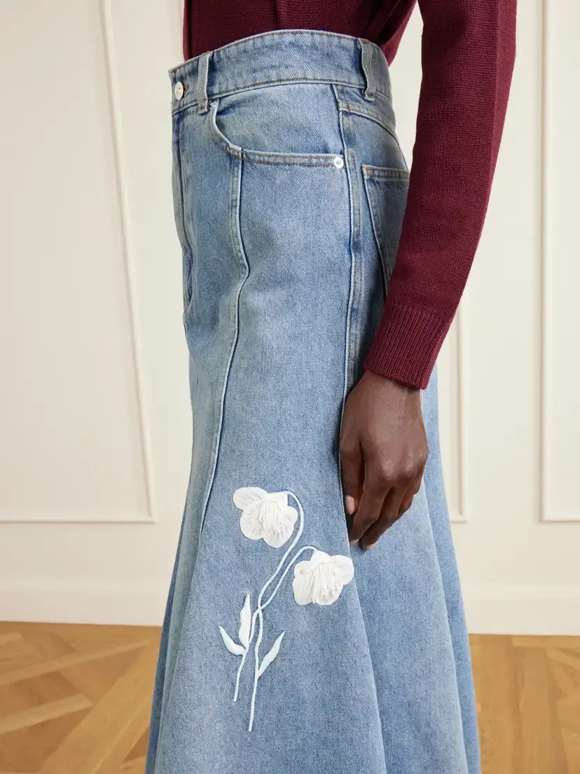 Erdem Embroidered Paneled Denim Midi Skirt | Thumbnail 5 Erdem Embroidered Paneled Denim Midi Skirt | Thumbnail 5