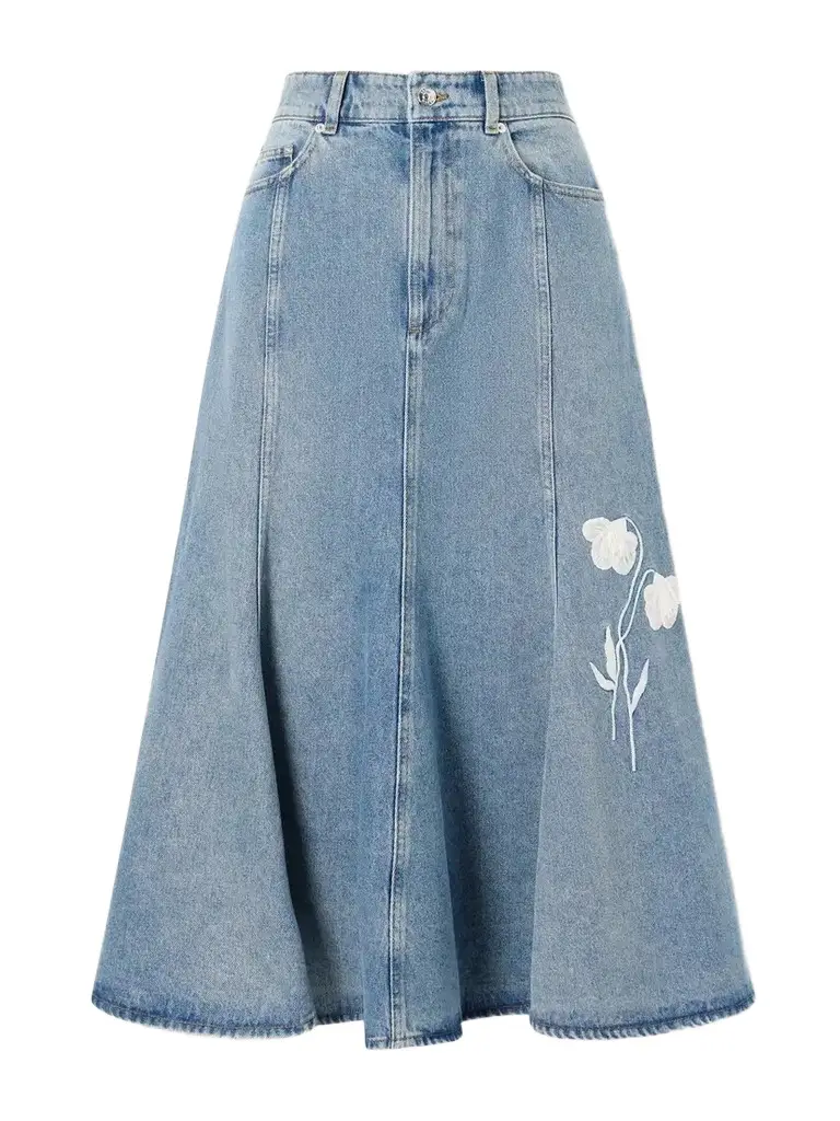 Erdem Embroidered Paneled Denim Midi Skirt | Image 1 Erdem Embroidered Paneled Denim Midi Skirt | Image 1