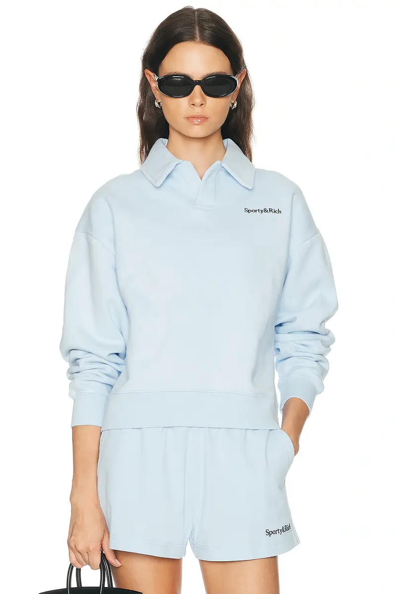 Sporty & Rich Serif Logo Embroidered Polo Sweatshirt | Thumbnail 6 Sporty & Rich Serif Logo Embroidered Polo Sweatshirt | Thumbnail 6