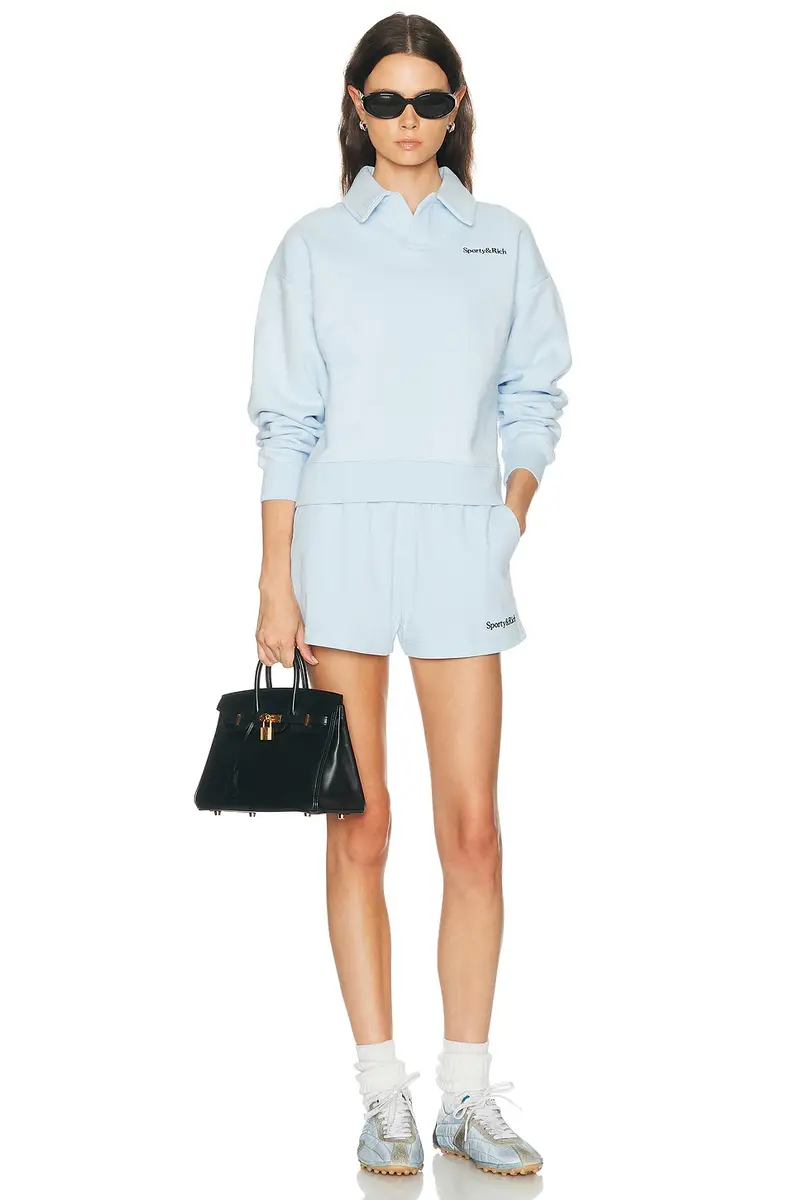 Sporty & Rich Serif Logo Embroidered Polo Sweatshirt | Thumbnail 9 Sporty & Rich Serif Logo Embroidered Polo Sweatshirt | Thumbnail 9
