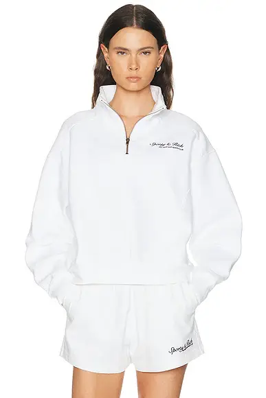 Sporty & Rich Syracuse Embroidered Quarter Zip Sweatshirt | Image 1 Sporty & Rich Syracuse Embroidered Quarter Zip Sweatshirt | Image 1