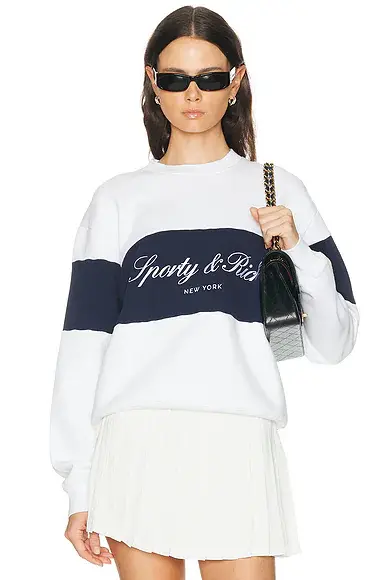 Sporty & Rich Signature Logo Block Crewneck Sweatshirt | Image 1 Sporty & Rich Signature Logo Block Crewneck Sweatshirt | Image 1