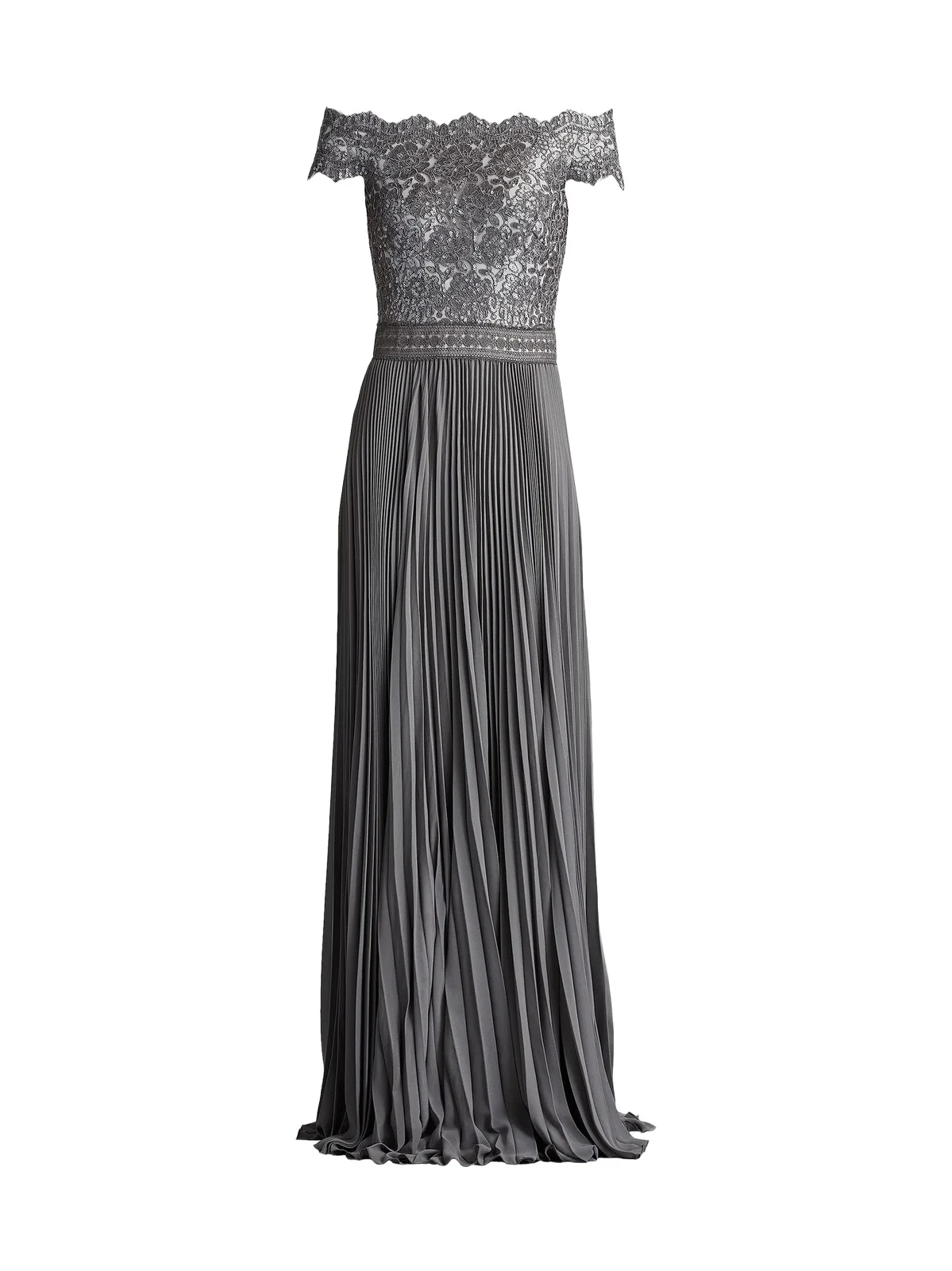 Women's Sequin Corded Lace Pleated Chiffon Gown
