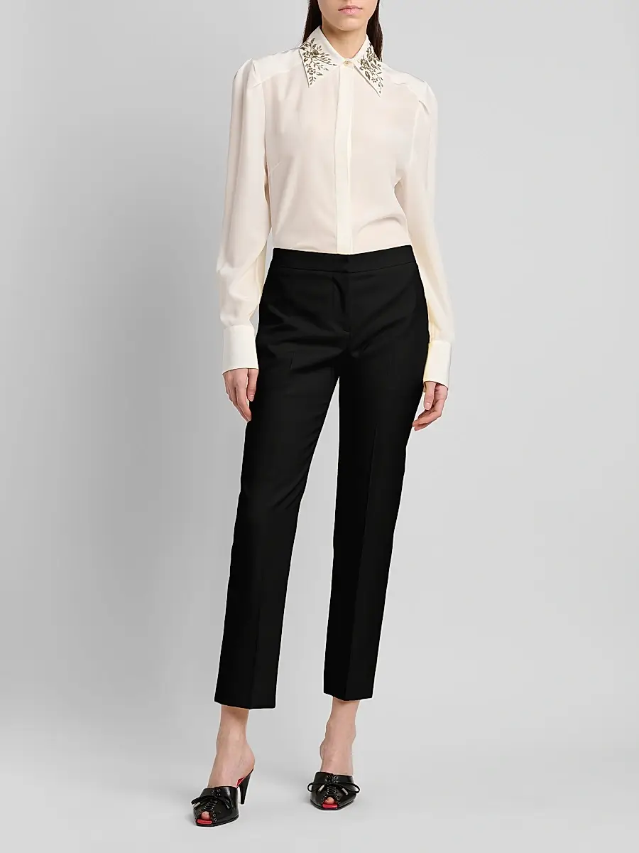Alexander McQueen Women's Floral-Embellished Collar Silk Shirt | Thumbnail 2 Alexander McQueen Women's Floral-Embellished Collar Silk Shirt | Thumbnail 2