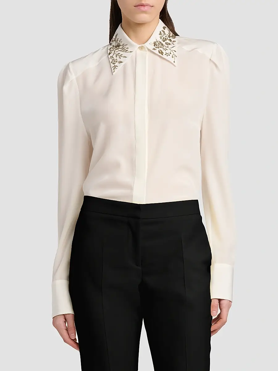 Alexander McQueen Women's Floral-Embellished Collar Silk Shirt | Thumbnail 3 Alexander McQueen Women's Floral-Embellished Collar Silk Shirt | Thumbnail 3