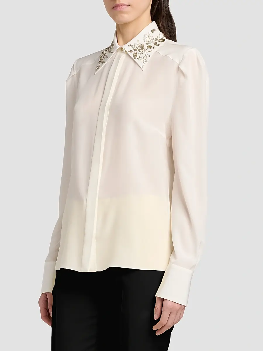 Alexander McQueen Women's Floral-Embellished Collar Silk Shirt | Thumbnail 4 Alexander McQueen Women's Floral-Embellished Collar Silk Shirt | Thumbnail 4