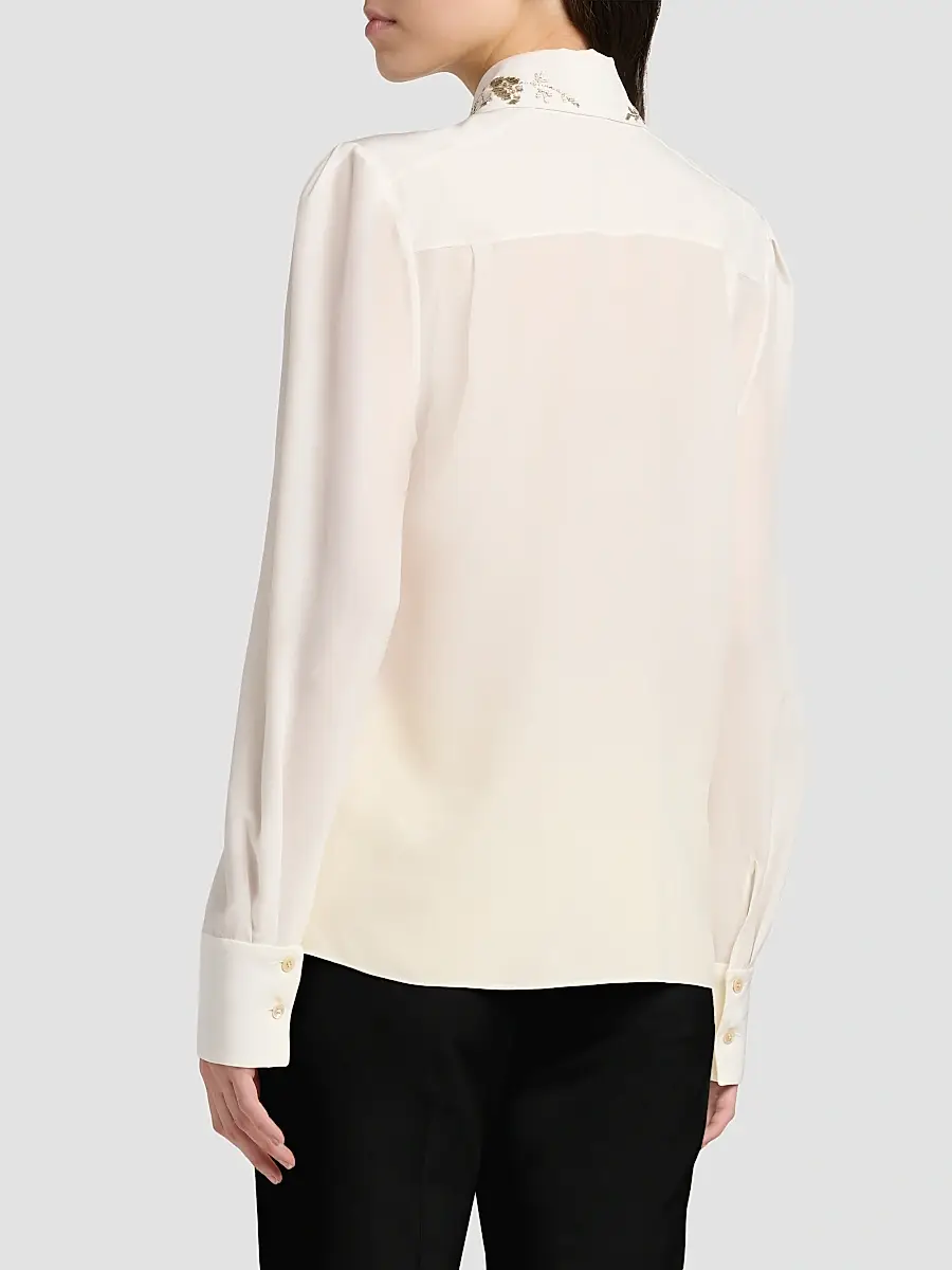 Alexander McQueen Women's Floral-Embellished Collar Silk Shirt | Thumbnail 5 Alexander McQueen Women's Floral-Embellished Collar Silk Shirt | Thumbnail 5