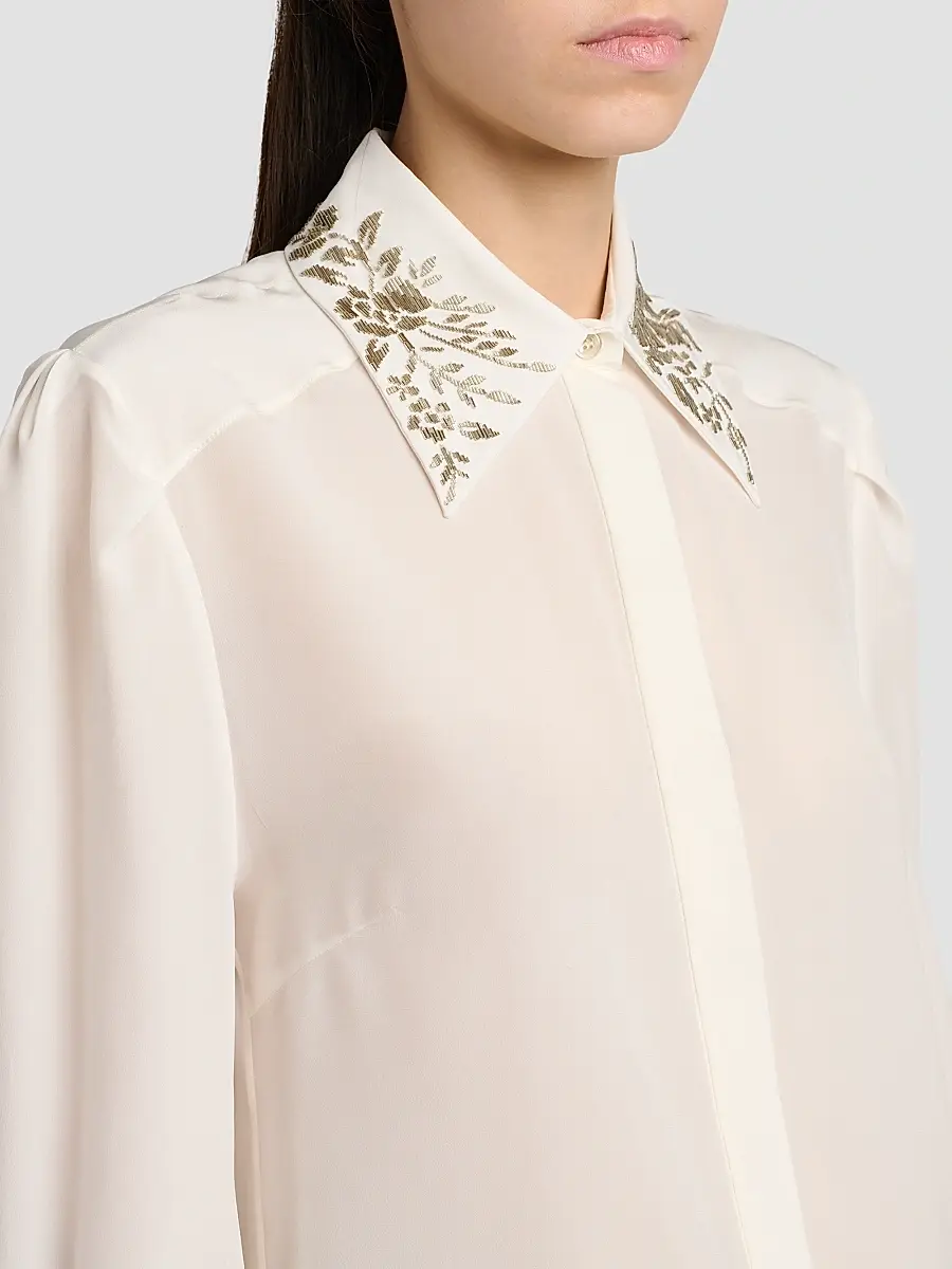 Alexander McQueen Women's Floral-Embellished Collar Silk Shirt | Thumbnail 6 Alexander McQueen Women's Floral-Embellished Collar Silk Shirt | Thumbnail 6