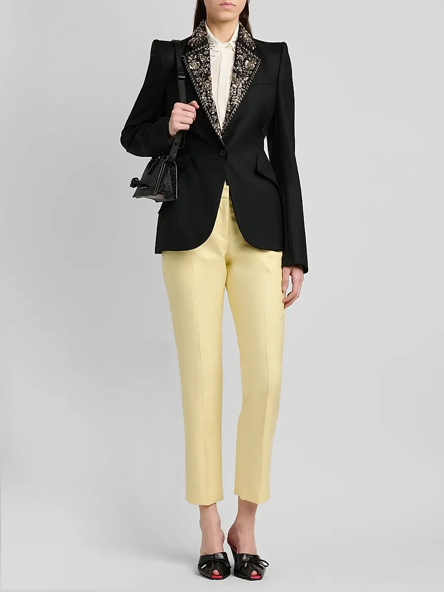 Alexander McQueen Women's Floral-Embellished Wool One-Button Blazer | Thumbnail 2 Alexander McQueen Women's Floral-Embellished Wool One-Button Blazer | Thumbnail 2