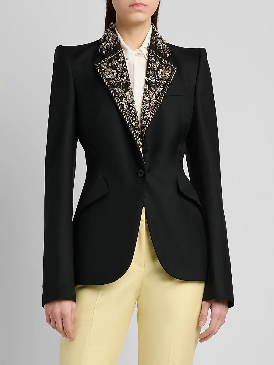 Alexander McQueen Women's Floral-Embellished Wool One-Button Blazer | Thumbnail 3 Alexander McQueen Women's Floral-Embellished Wool One-Button Blazer | Thumbnail 3