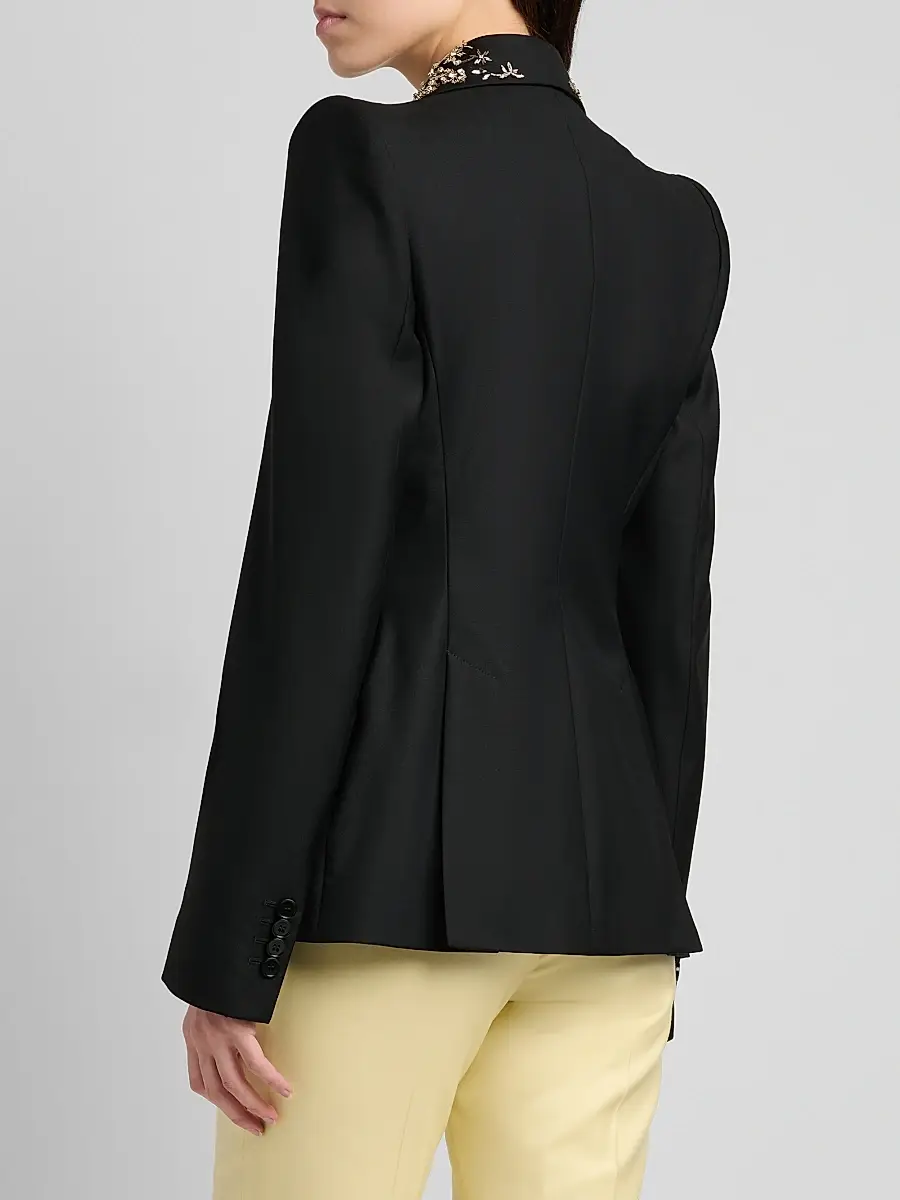 Alexander McQueen Women's Floral-Embellished Wool One-Button Blazer | Thumbnail 5 Alexander McQueen Women's Floral-Embellished Wool One-Button Blazer | Thumbnail 5