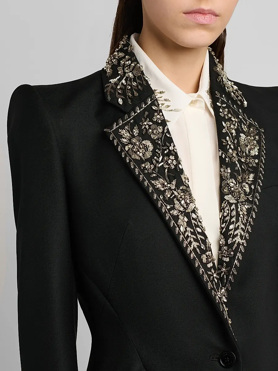 Alexander McQueen Women's Floral-Embellished Wool One-Button Blazer | Thumbnail 6 Alexander McQueen Women's Floral-Embellished Wool One-Button Blazer | Thumbnail 6
