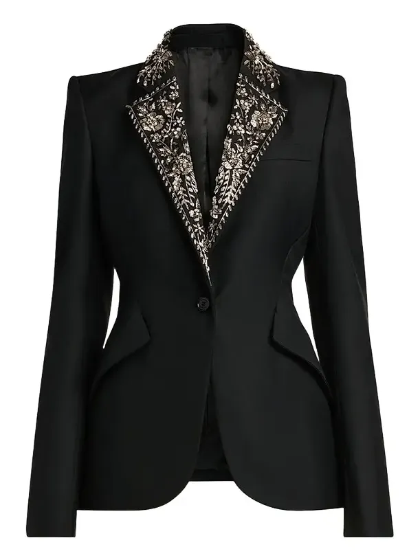 Women's Floral-Embellished Wool One-Button Blazer Women's Floral-Embellished Wool One-Button Blazer