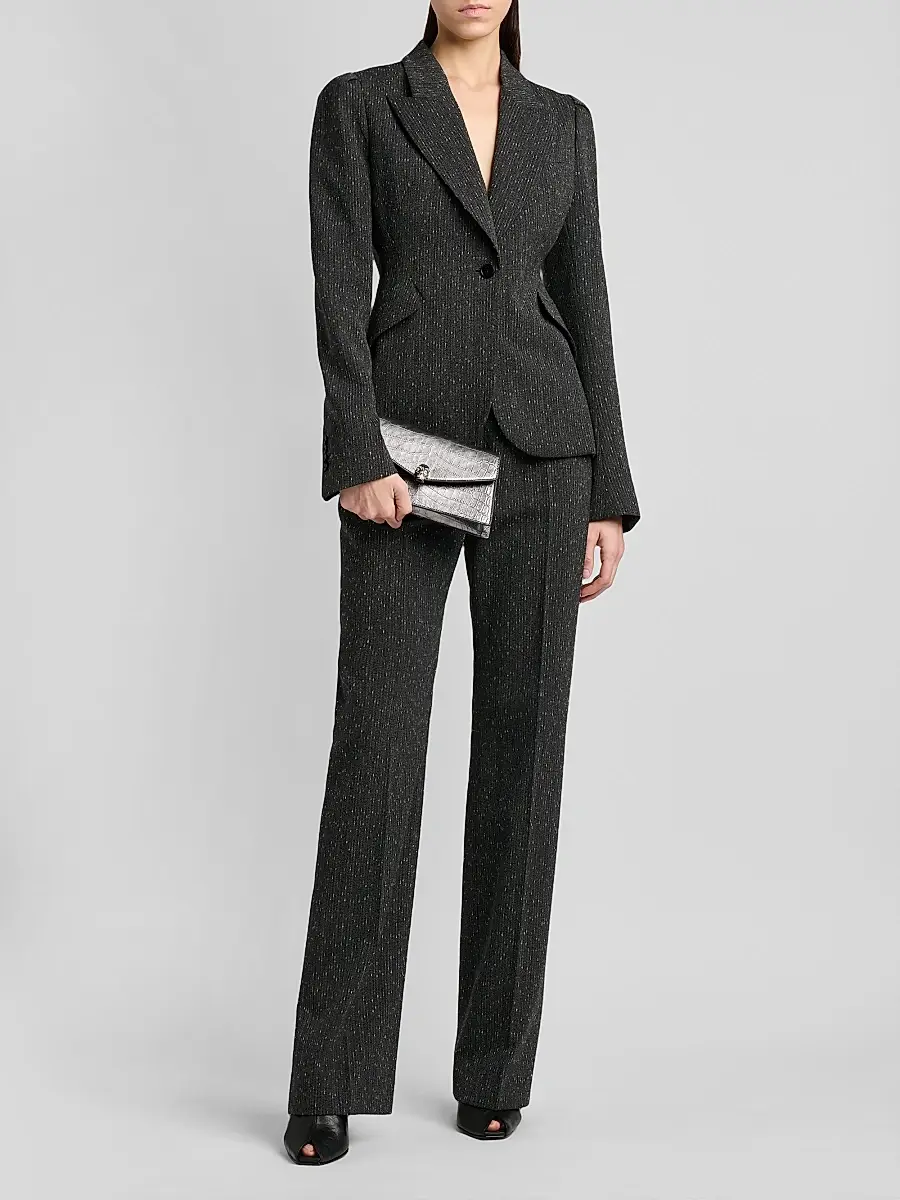 Alexander McQueen Women's Speckled Wool Slim-Fit Straight-Leg Trousers | Thumbnail 2 Alexander McQueen Women's Speckled Wool Slim-Fit Straight-Leg Trousers | Thumbnail 2