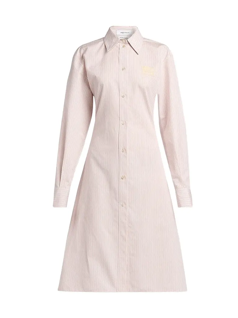 Alexander McQueen Women's Striped Cotton-Silk Lace-Up Shirtdress - Ivory Pink - Size 14 | Image 1 Alexander McQueen Women's Striped Cotton-Silk Lace-Up Shirtdress - Ivory Pink - Size 14 | Image 1